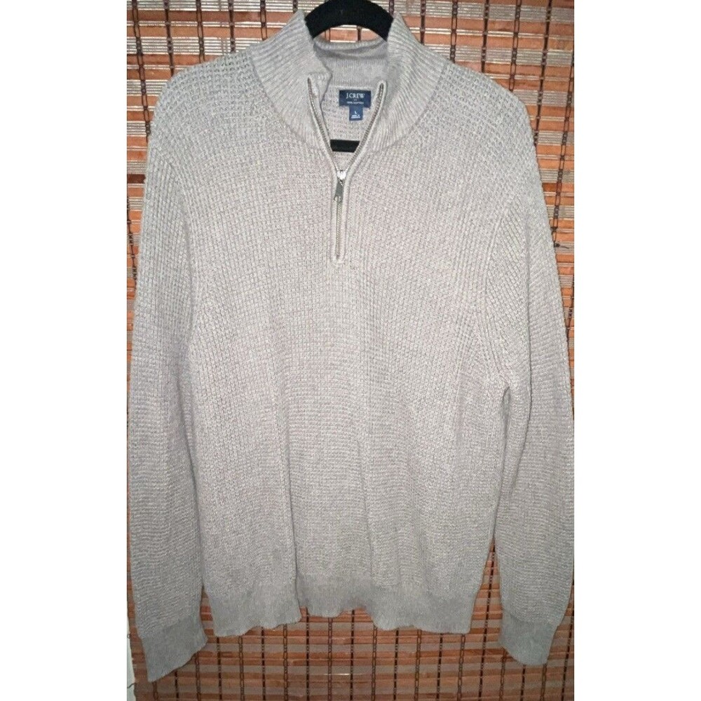 J Crew Cotton Quarter Zip Pullover Sweater Large Mens Taupe Knit‎